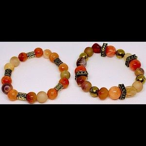 Man or Woman’s Genuine Orange & Natural Stone & Gold Bead Bracelet